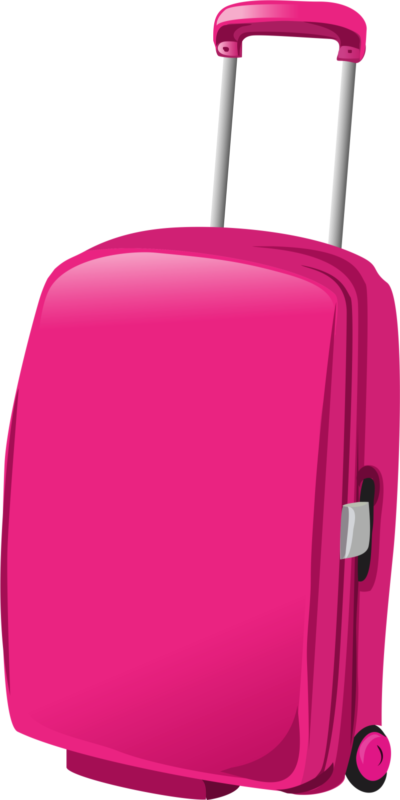 a pink suitcase with wheels