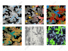 a set of four different camouflage patterns
