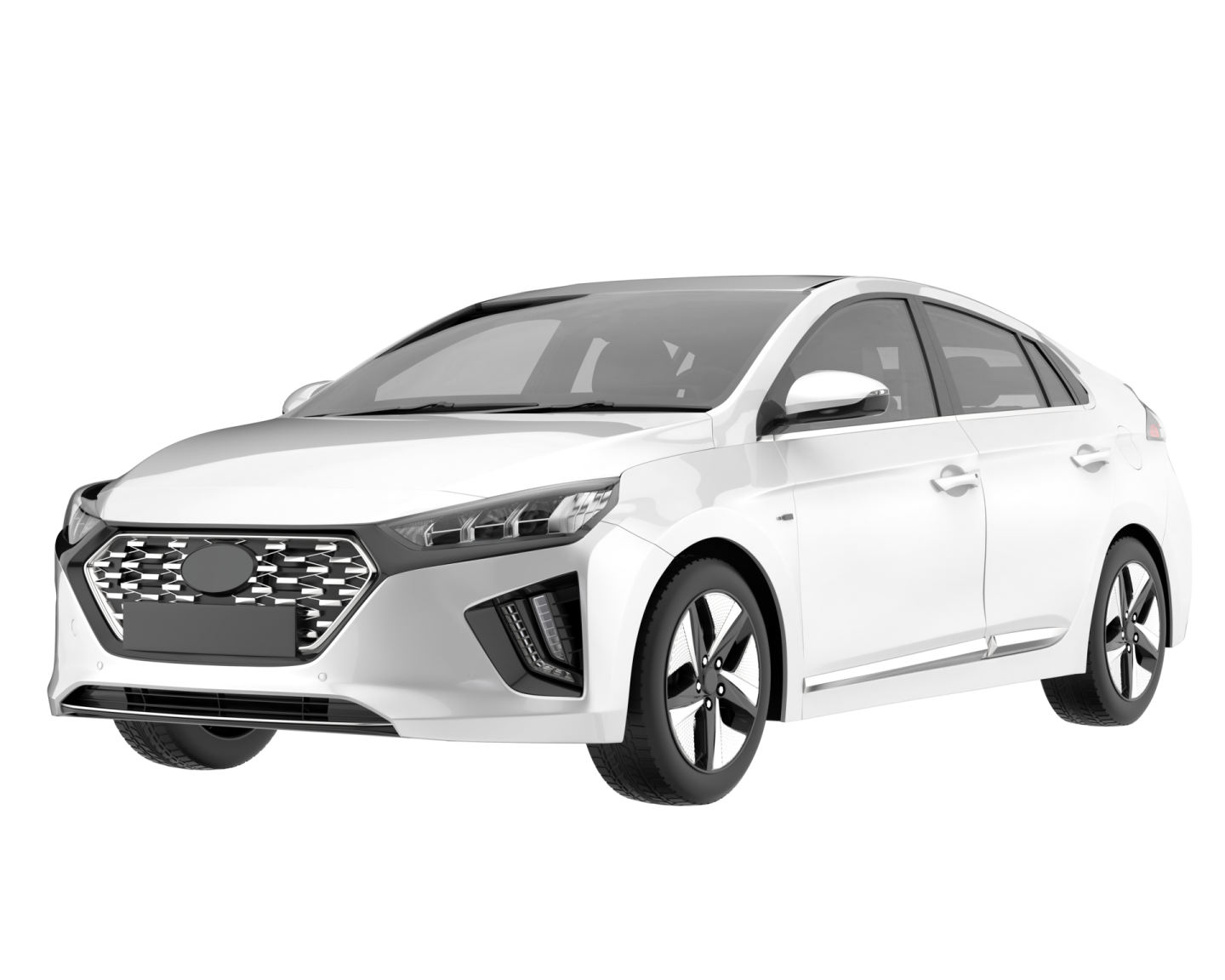 a white car with black rims on it