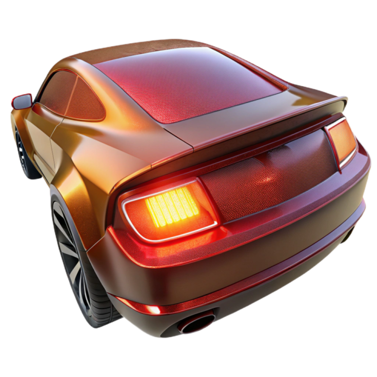 the rear view of a red sports car