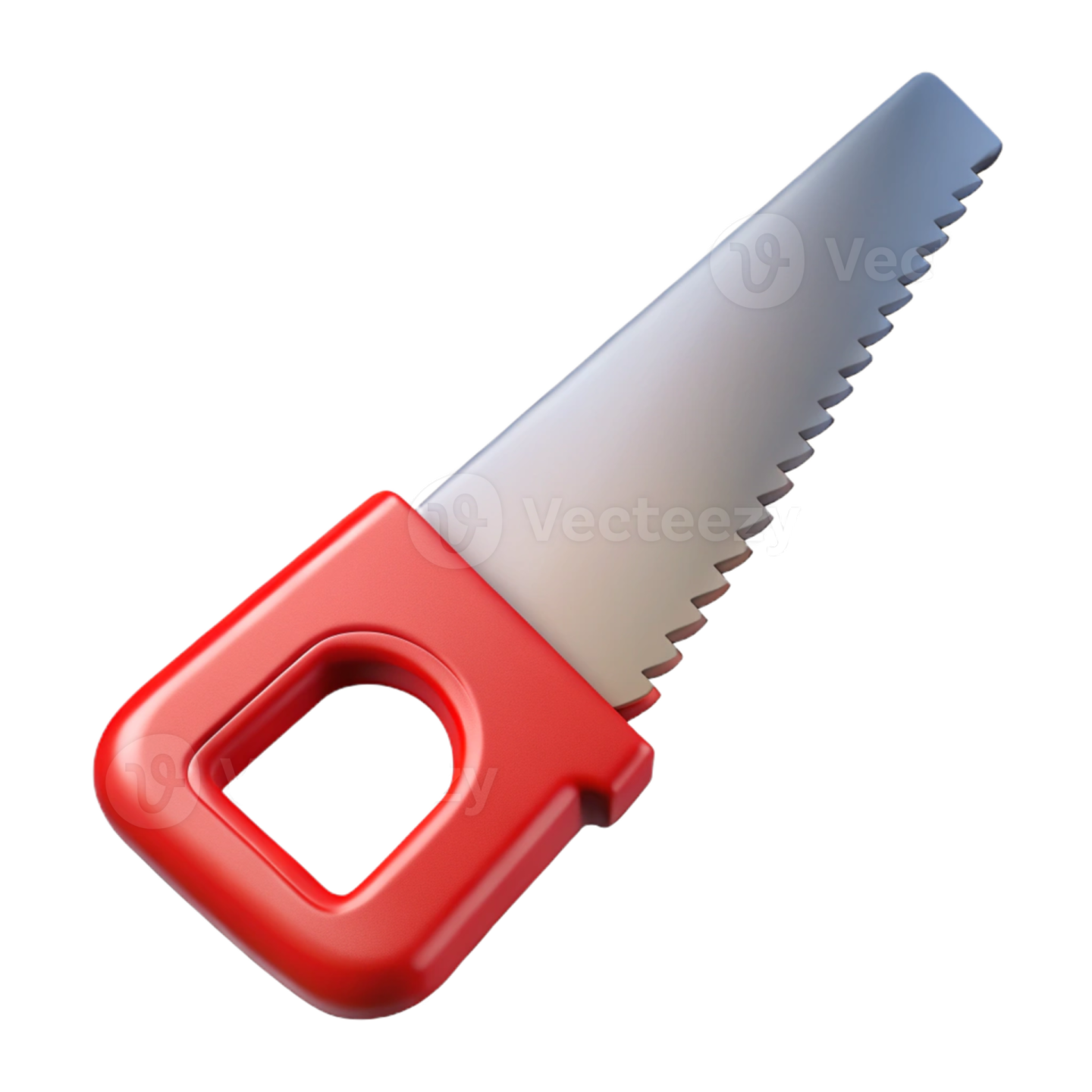 a red and white saw on a white background