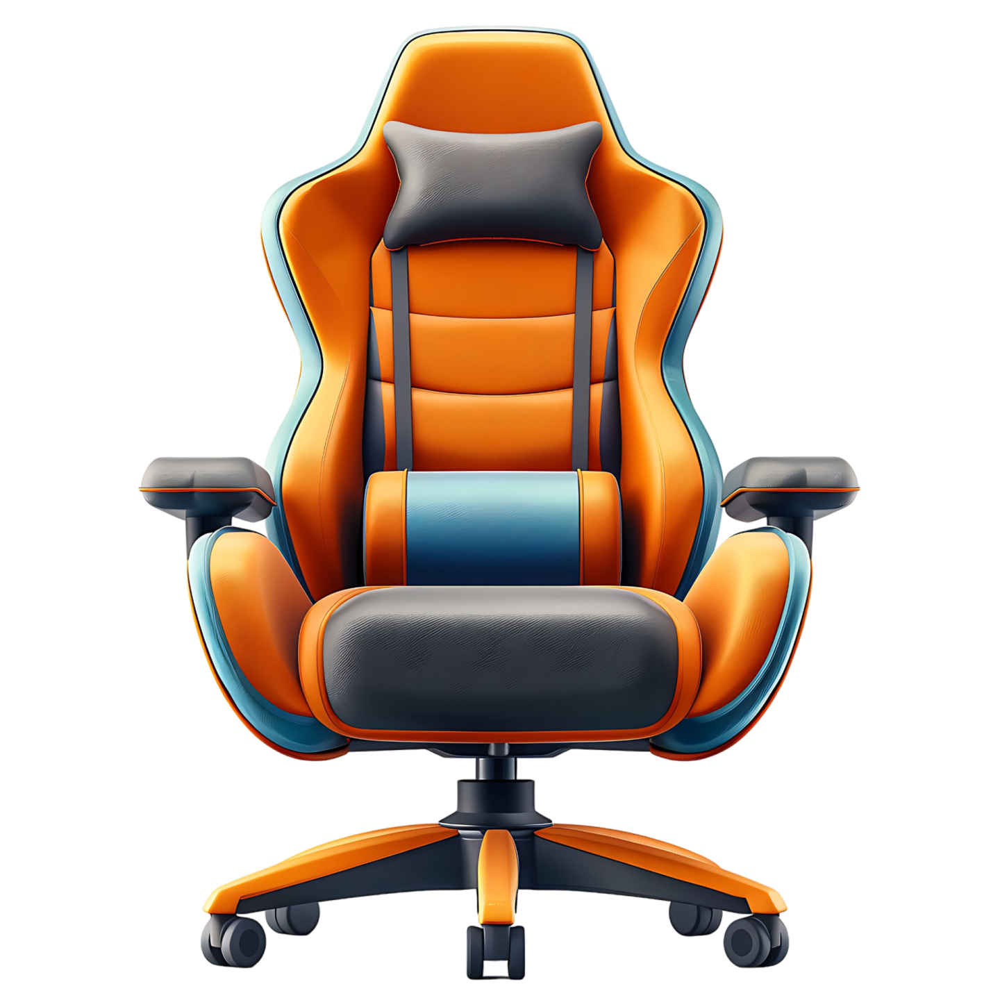 the office chair with orange and blue leather