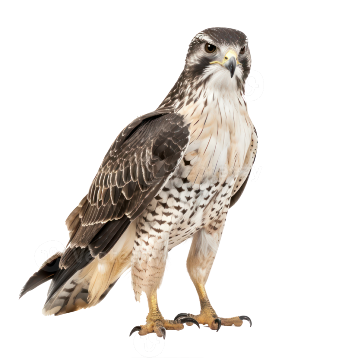 a red - tailed hawk in front of a white background