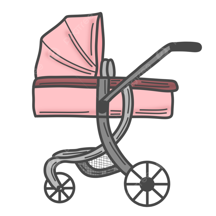 a baby stroller with a pink cover