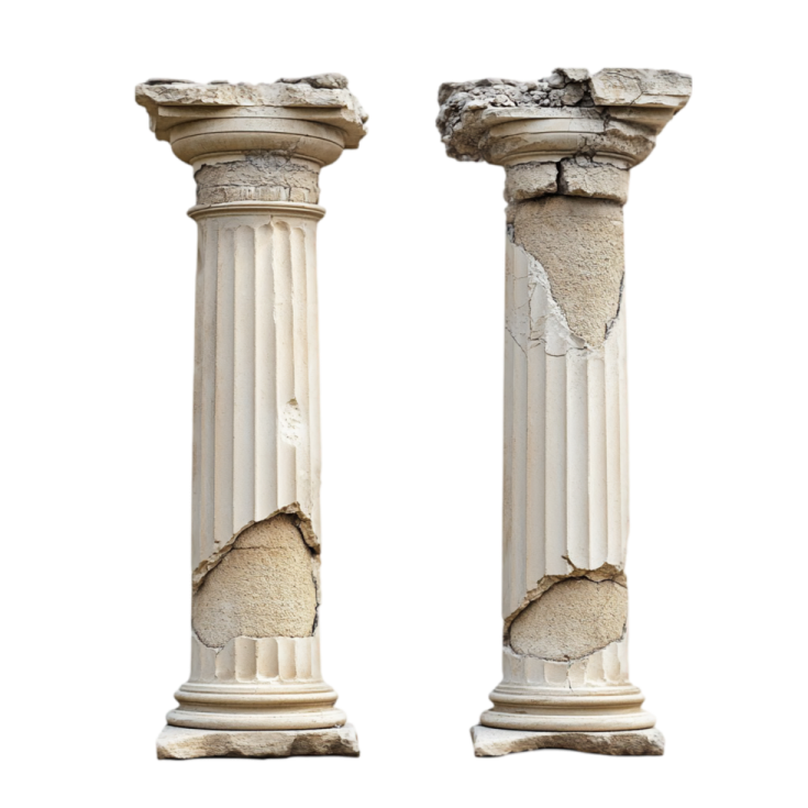 a pair of white marble columns