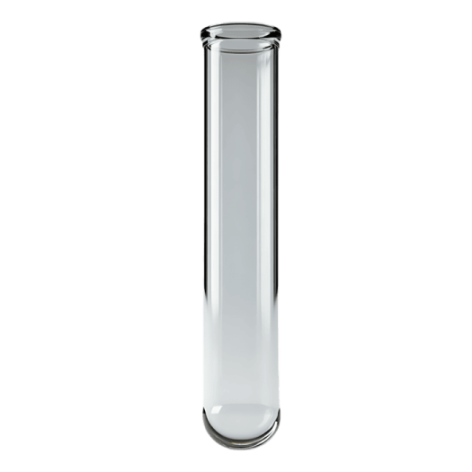 a tall glass vase with a white base