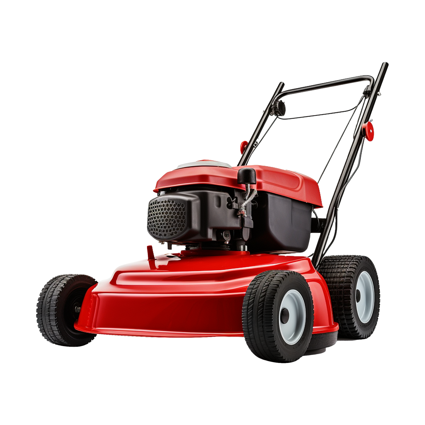 a red lawn mower on a white background
