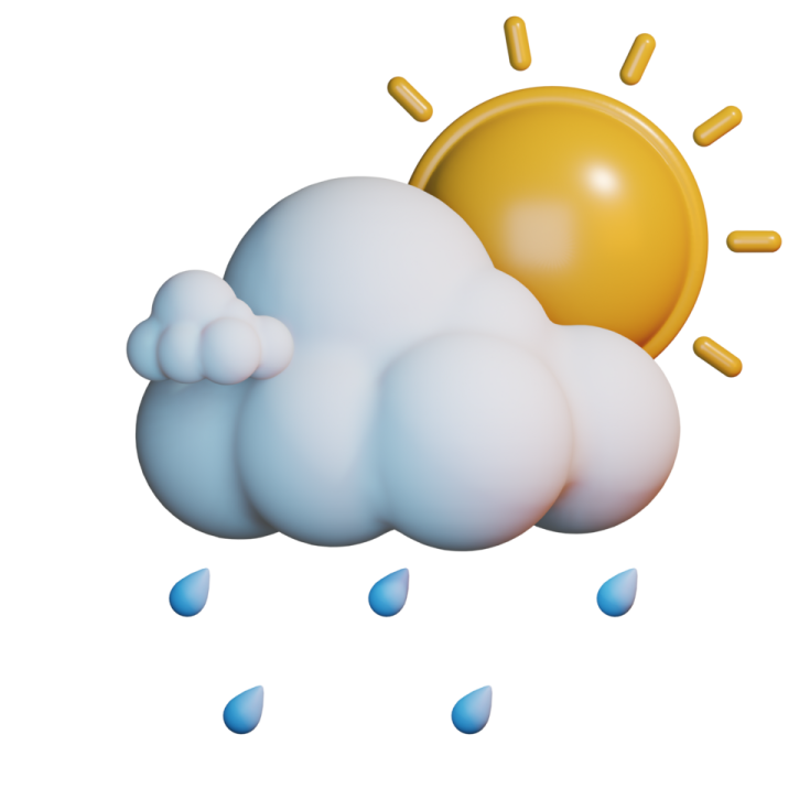 a weather icon with the sun and rain