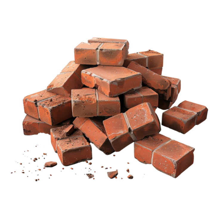 a pile of bricks on a white background