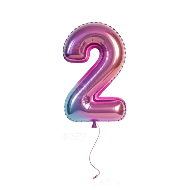 a purple and pink number 2 balloon