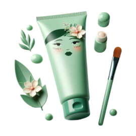 a green tube with flowers and leaves on it