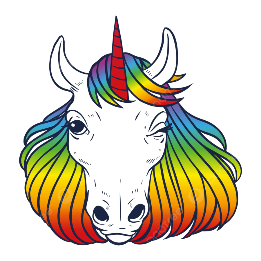 a unicorn's head with rainbow colored hair