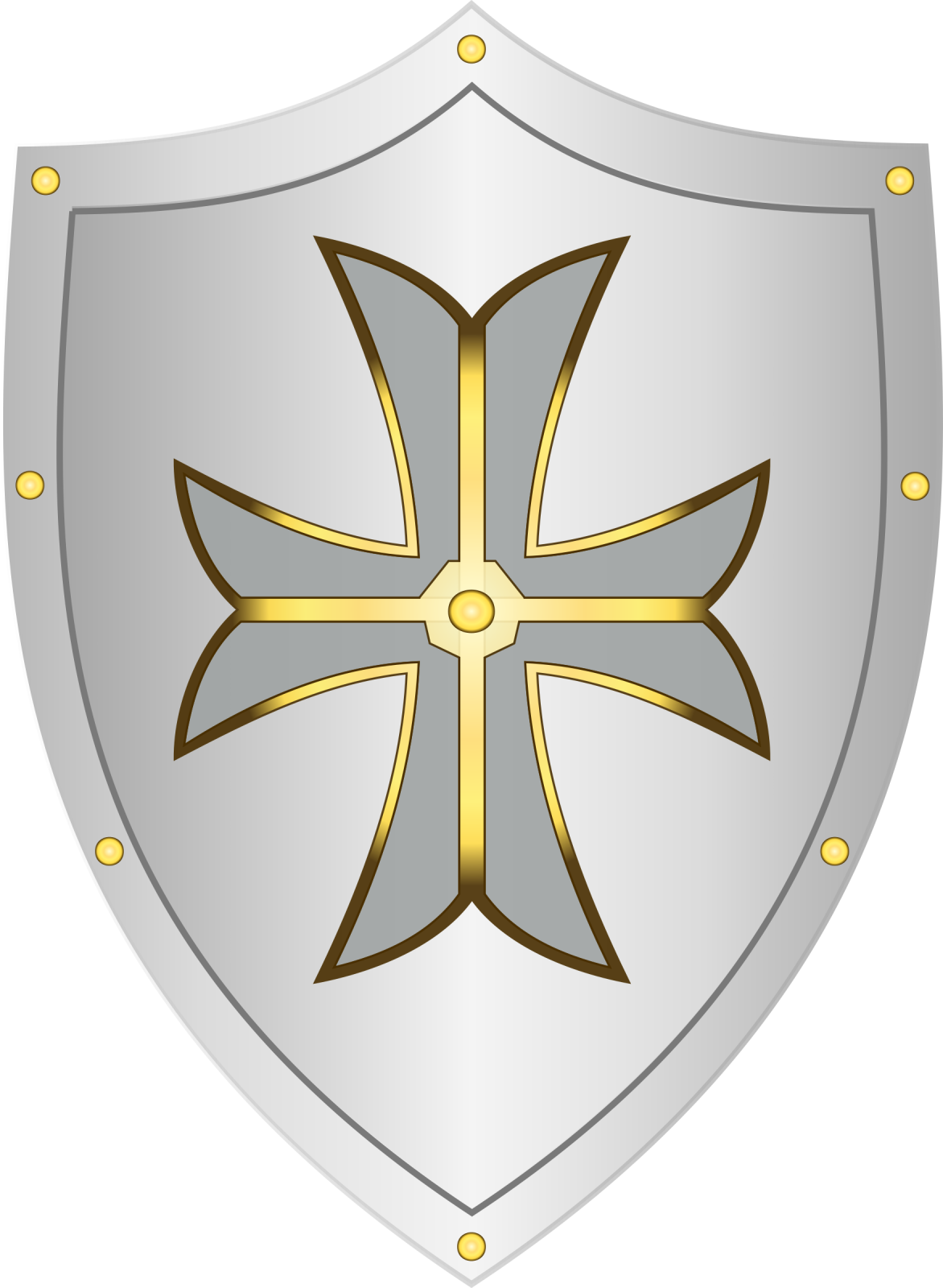 a silver and gold shield with four crosses