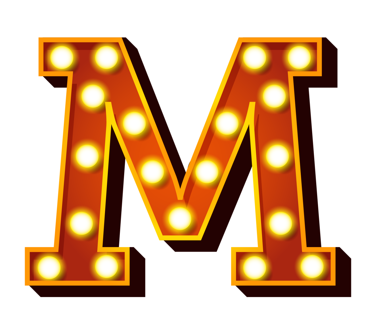the letter m with light bulbs