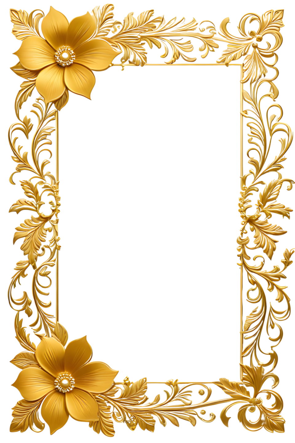 a gold frame with flowers and leaves