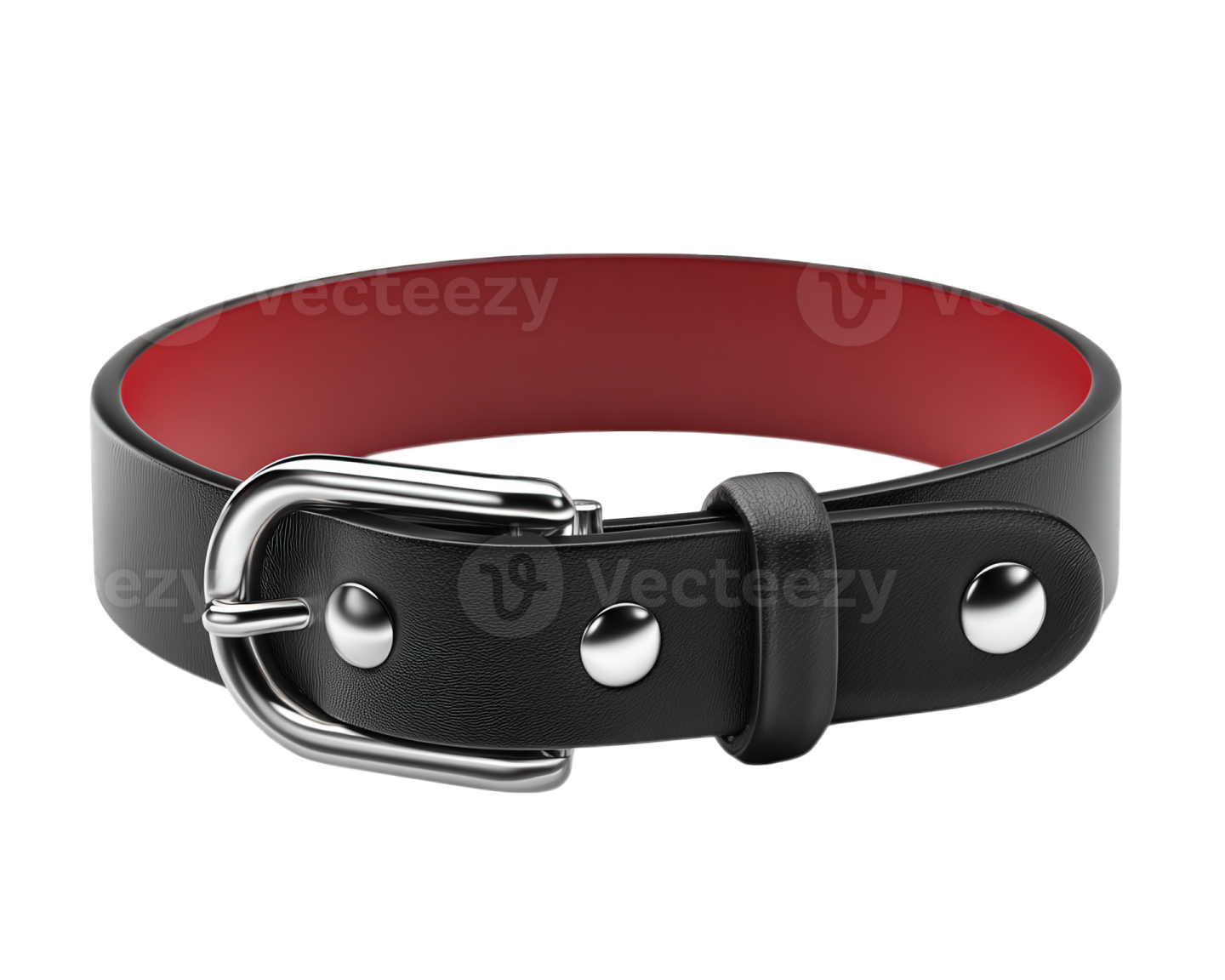 a black and red leather dog collar with silver buckle