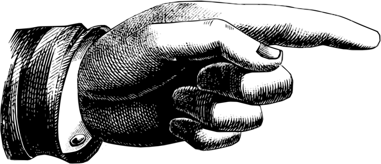 a black and white drawing of a hand pointing towards the viewer