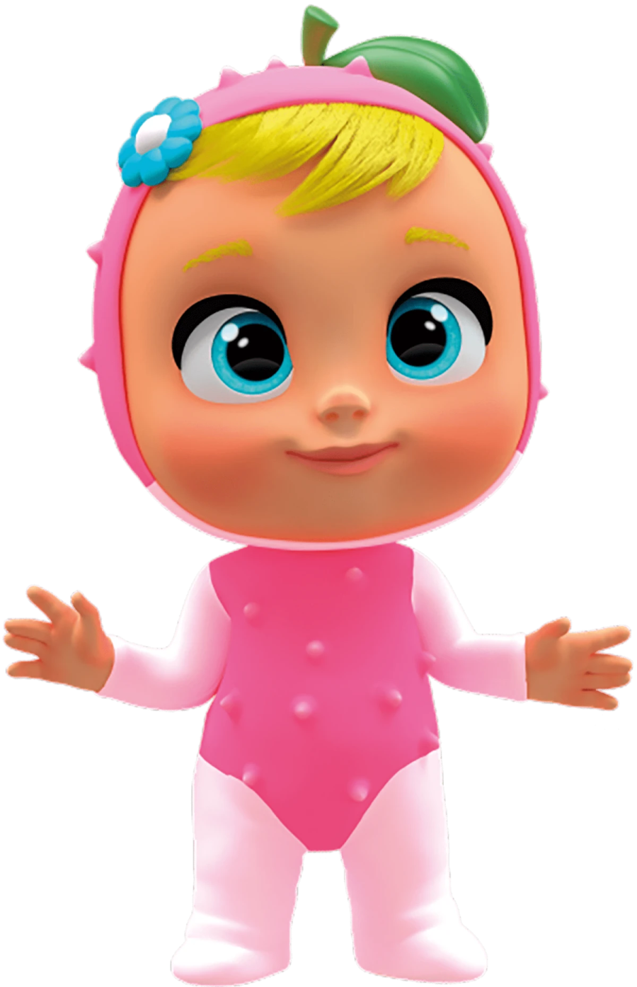 a little baby girl in a pink outfit
