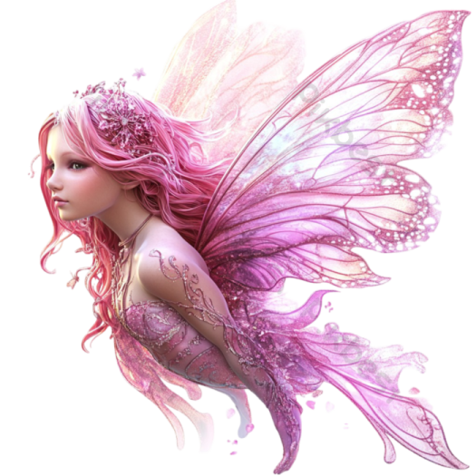 a fairy with pink hair and wings