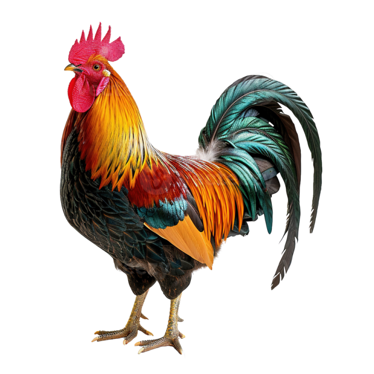 a colorful rooster on a white background