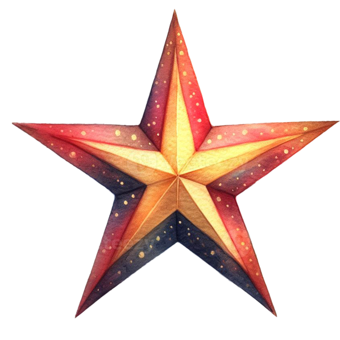 a watercolor painting of a red and yellow star