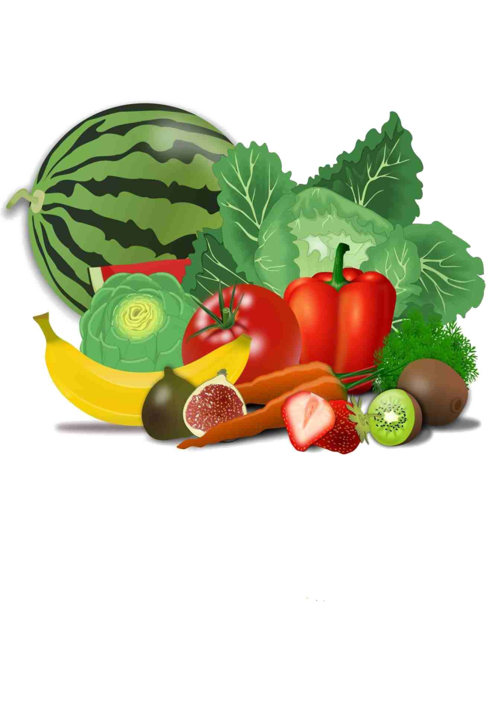 a bunch of fruits and vegetables on a white background