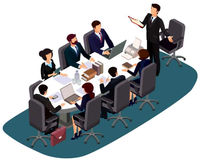 a group of people sitting around a conference table