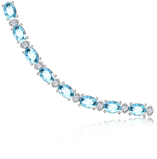 a necklace with blue topaz and diamonds