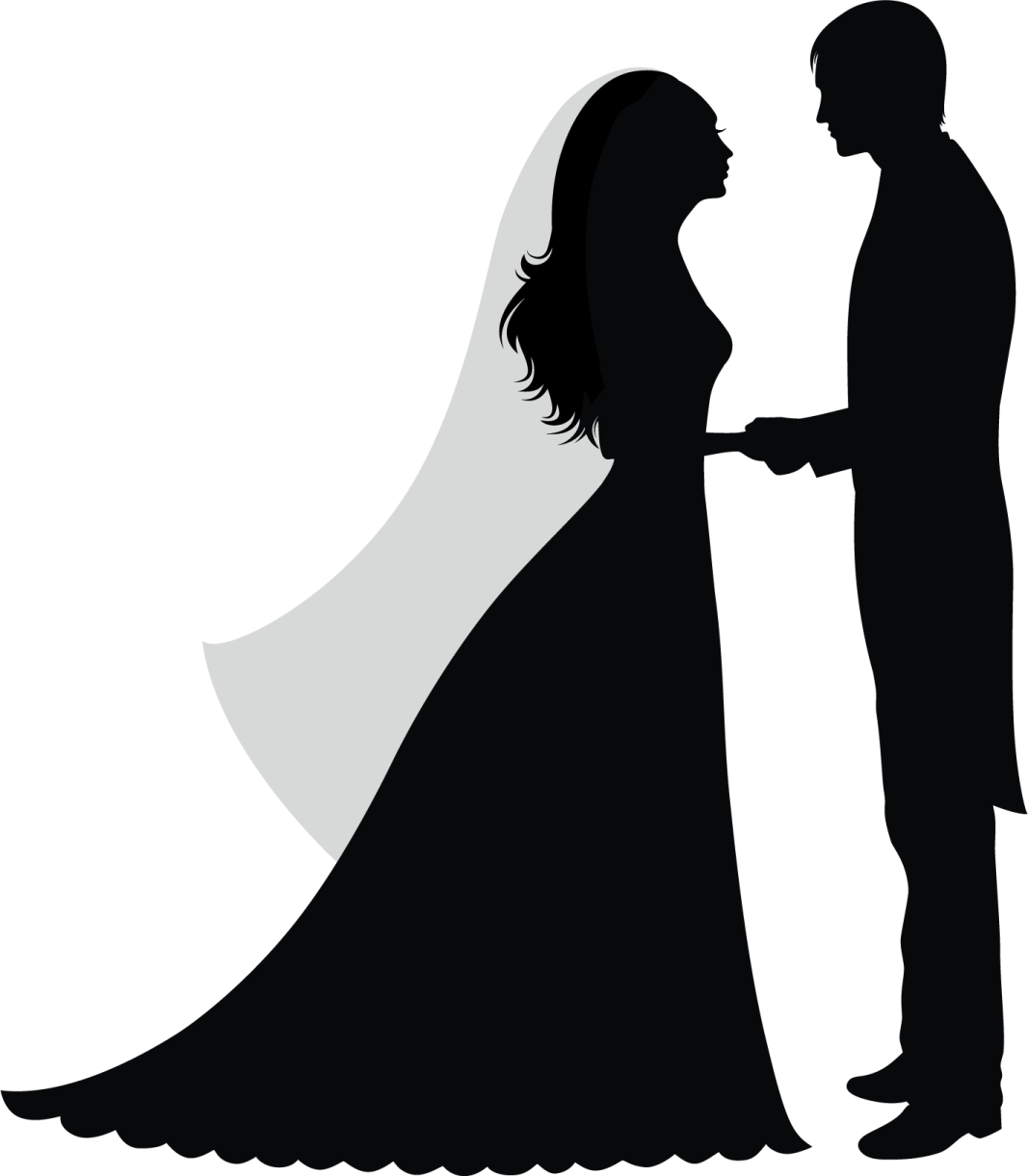 a silhouette of a bride and groom