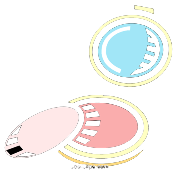a pink and blue compact with an open lid