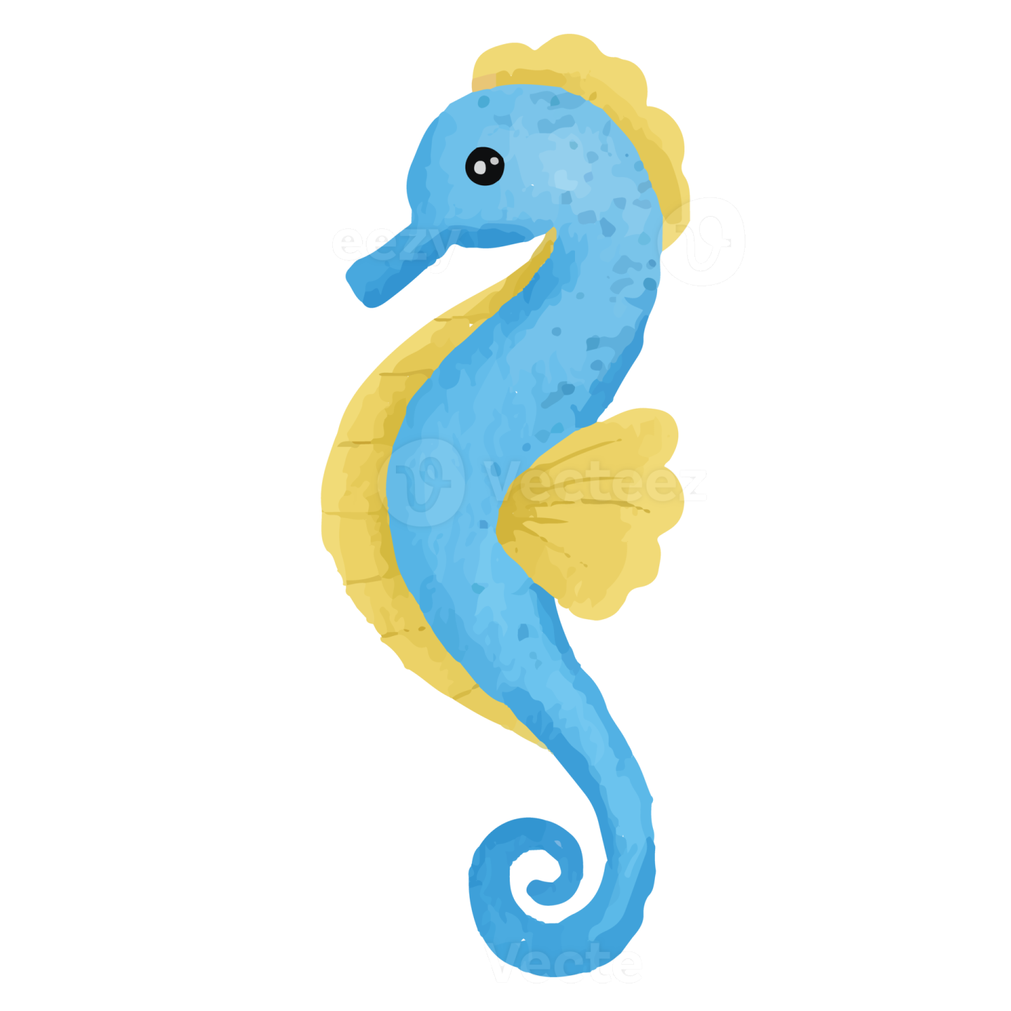 a blue and yellow seahorse