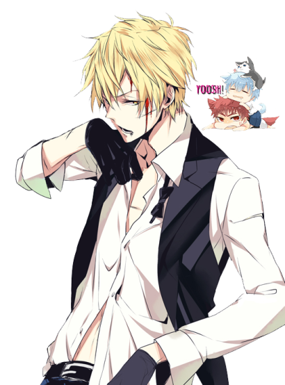 an anime character with blonde hair and a white shirt