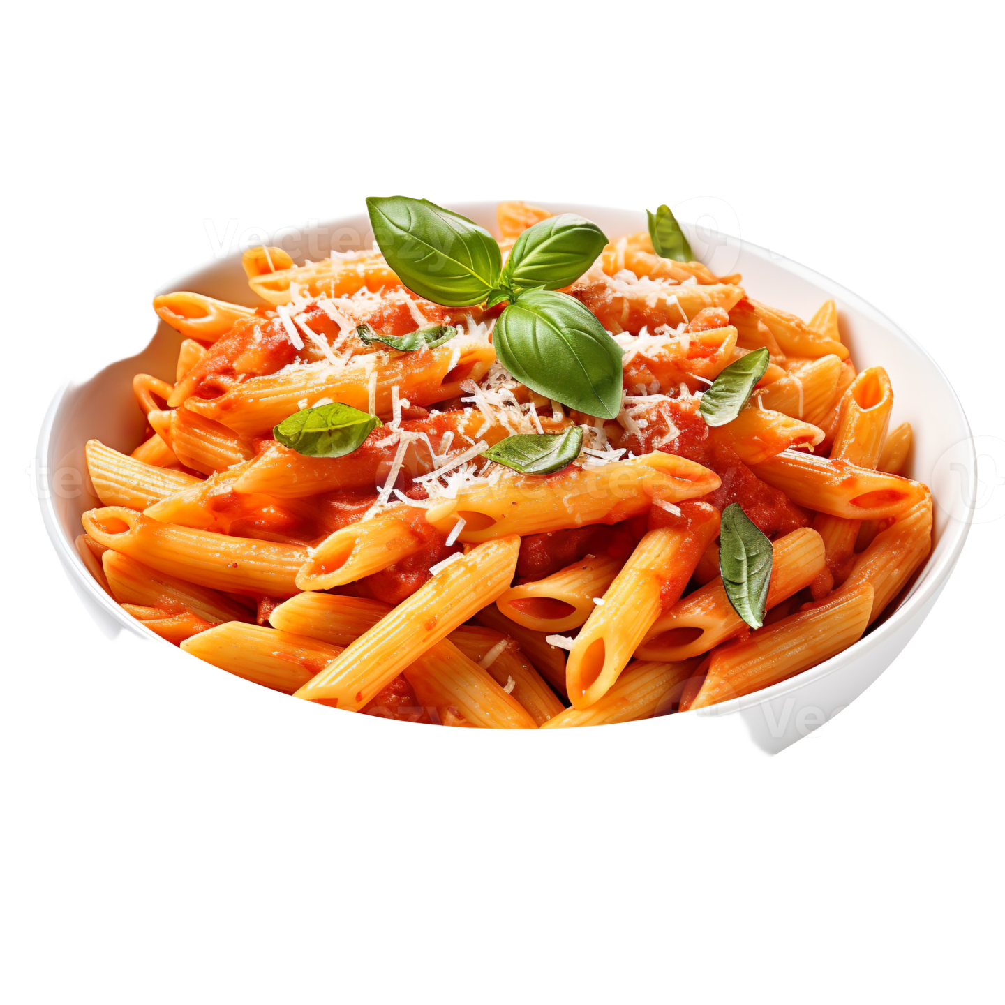 a bowl of pasta with tomato sauce and basil
