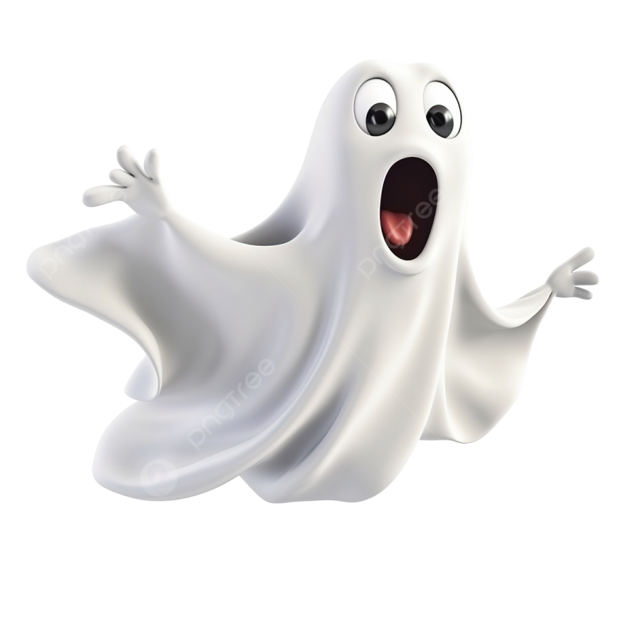 a cartoon ghost character flying through the air