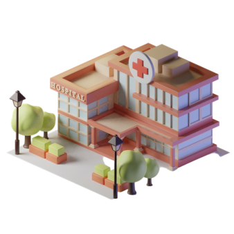 an illustration of a building with trees and buildings in the background
