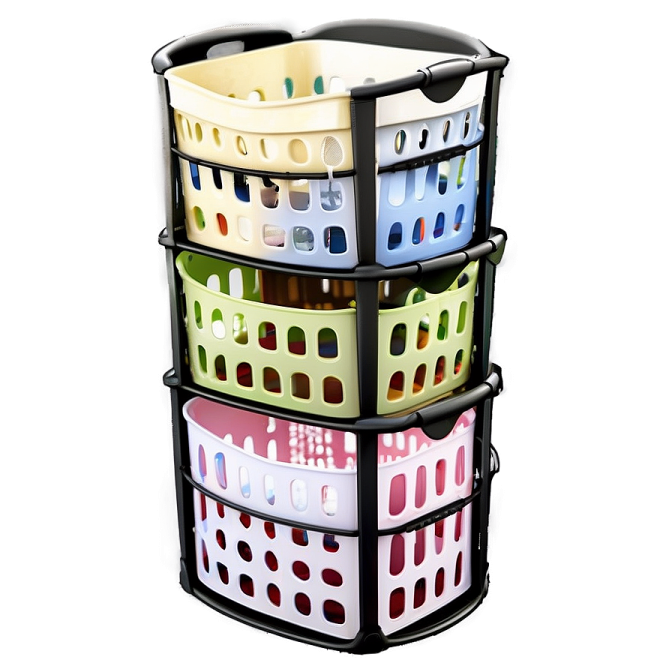 a stack of four plastic storage baskets