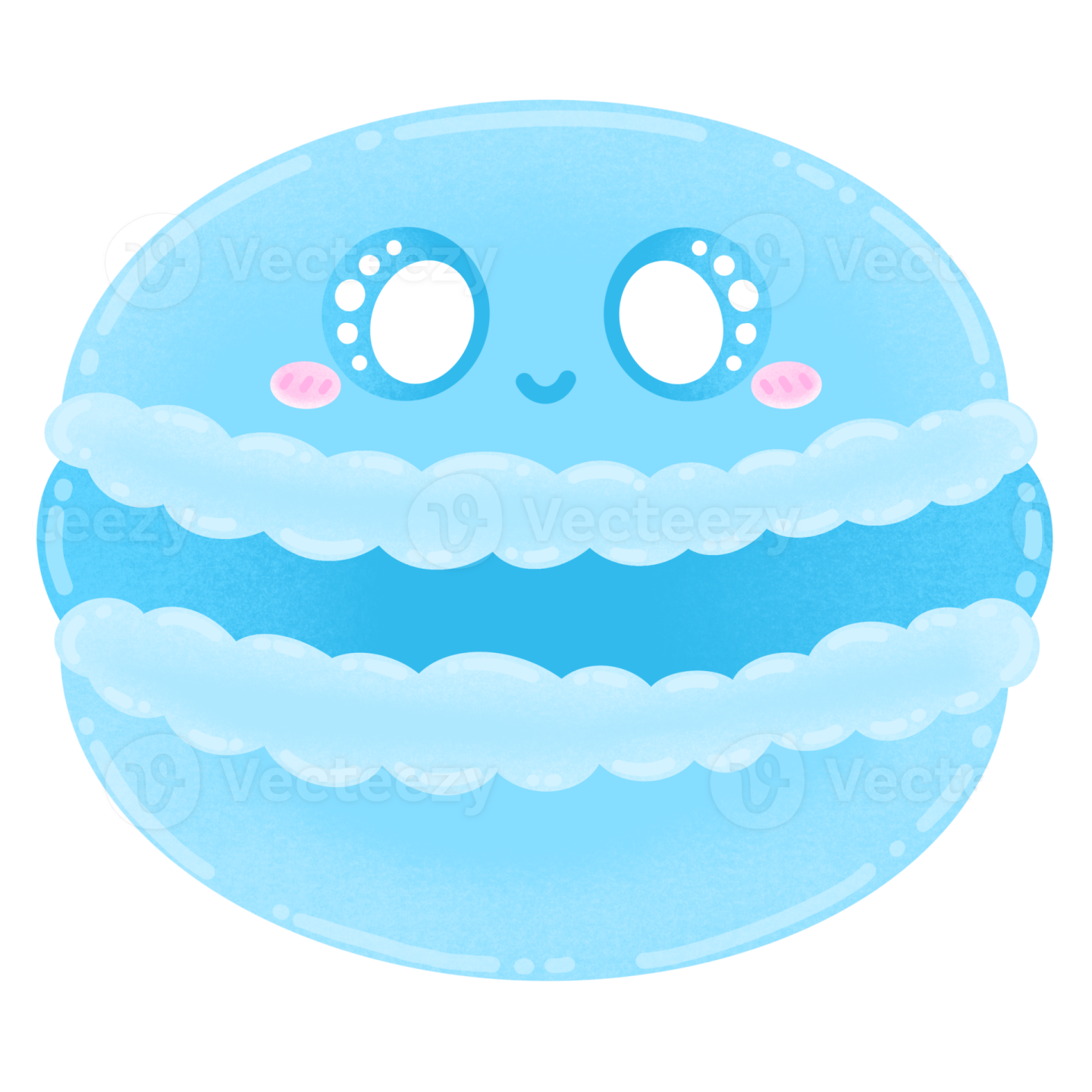 an illustration of a blue ball with clouds and eyes