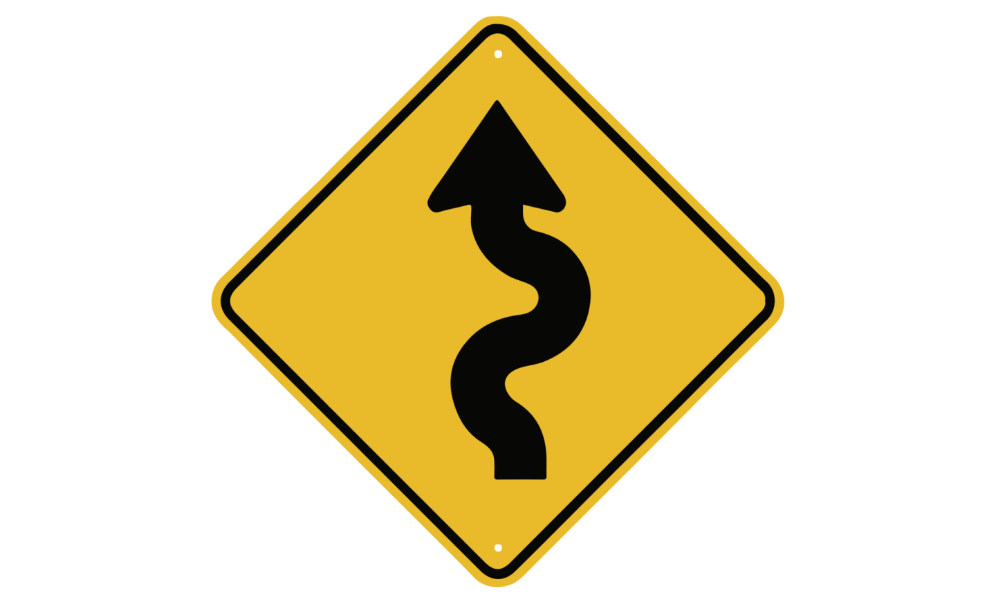a yellow road sign with a curved curve