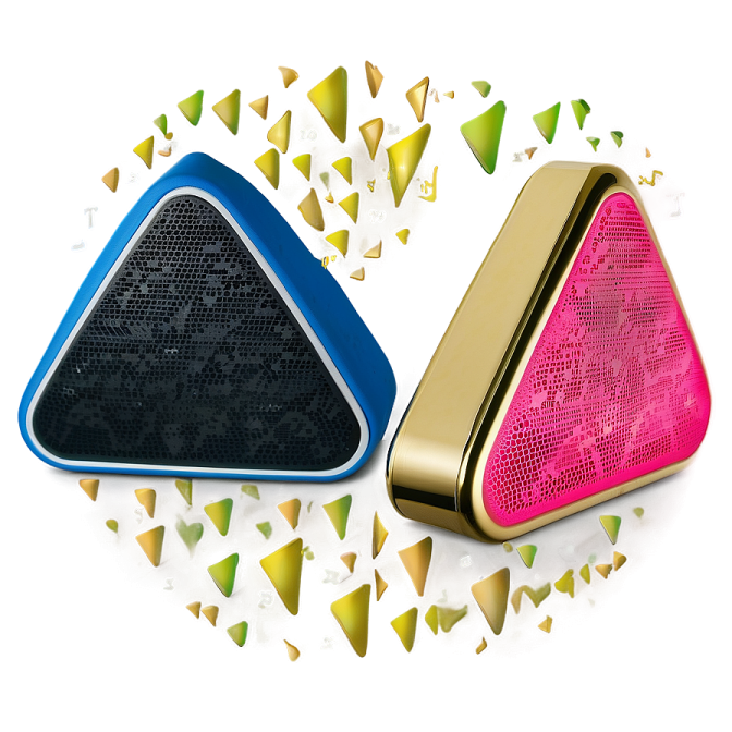 two blue and pink speakers on a white background