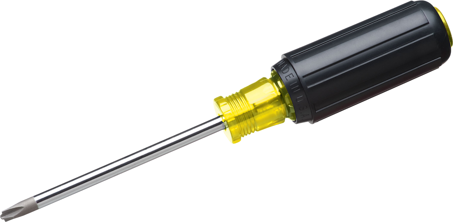 a drill with a yellow tip and black handle