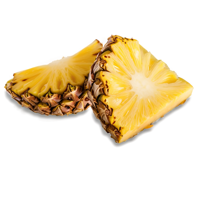 two pieces of pineapple on a white background
