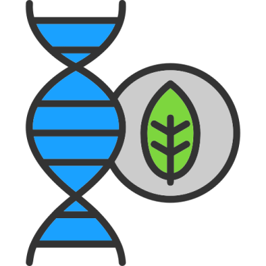 an icon of a dna and a green leaf
