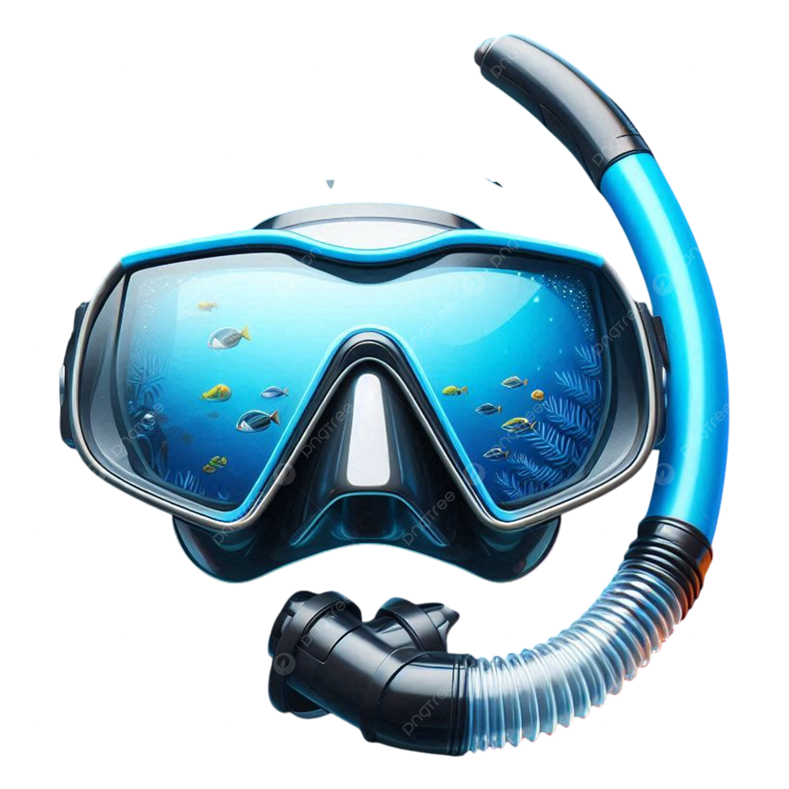 a scuba mask with goggles and fins