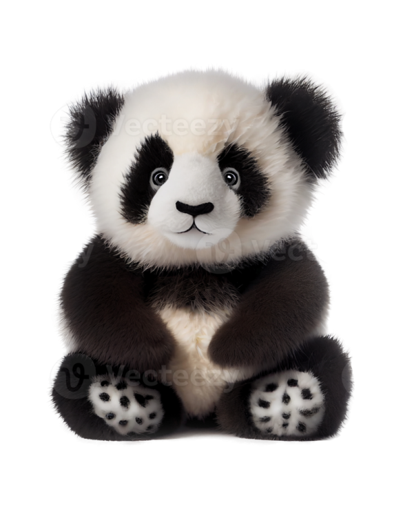 a stuffed panda bear sitting on a white background