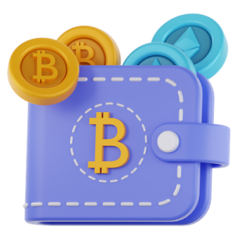 a wallet with bitcoin coins on it