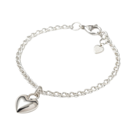 a silver bracelet with a heart charm
