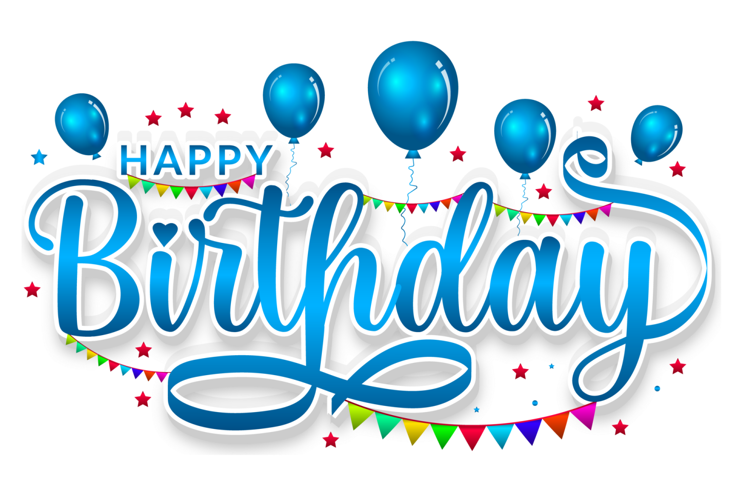 a happy birthday card with balloons and stars