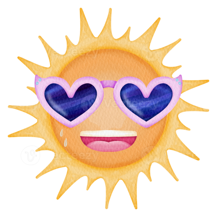 a sun with sunglasses and hearts on it