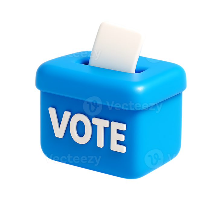 a blue voting box with the word vote on it