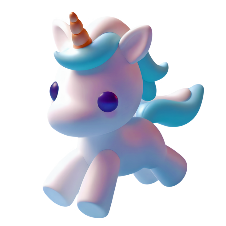 a pink and blue pony with an orange horn